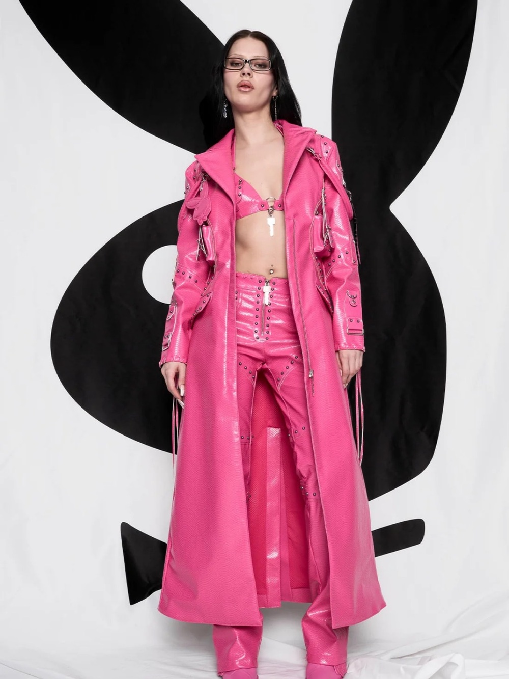 NAMILIA pink deconstructed handbag trench coat